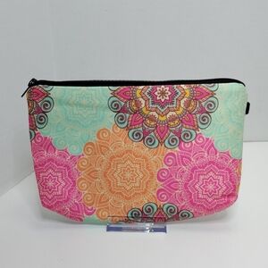 Multi-Color Mandala Pattern Cosmetic Pouch - Pink, Orange & Aqua Padded